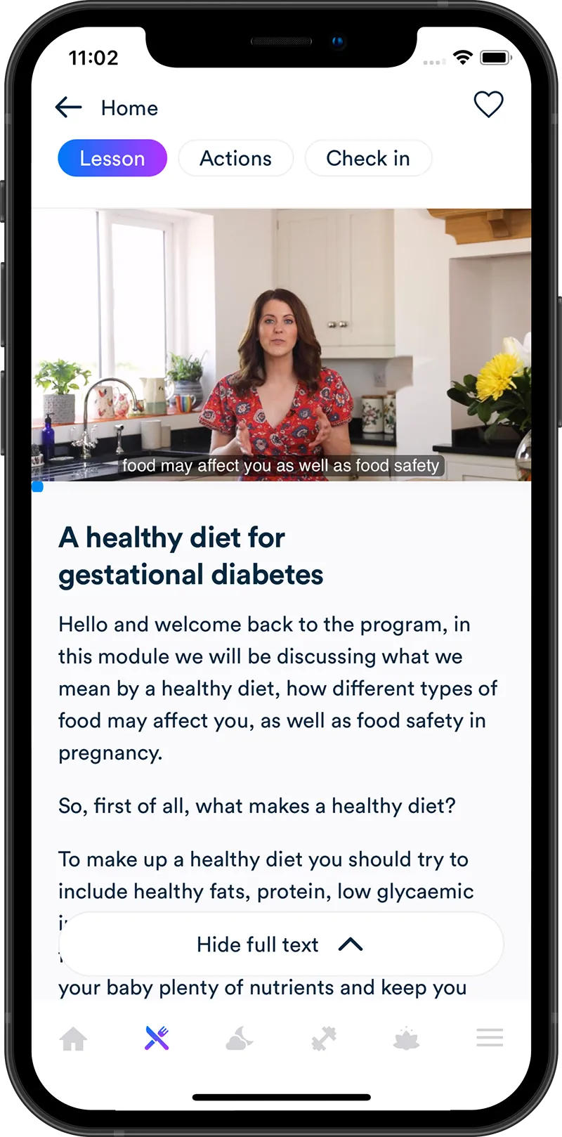 Gro Health app showing a lesson on Gestational Diabetes